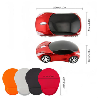 Car Shaped Mouse and Mouse Pad Bundle Set – 2-Piece Creative Novelty Wired USB Optical Mouse + Surprise Color Pad for PC, Laptop