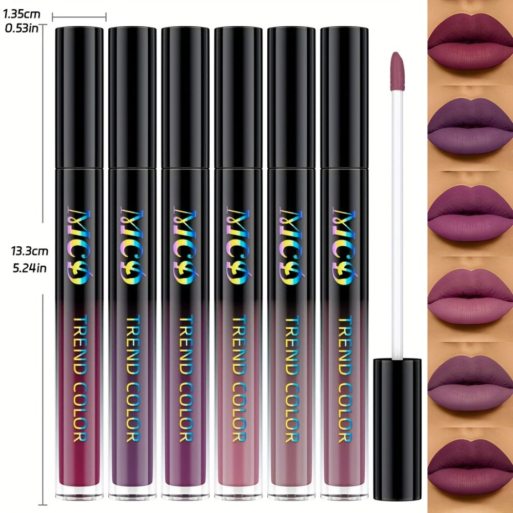 Matte Liquid Lipstick Set 6pcs Lip Glaze Non-Sticky Non-Drying Colorfast Velvet Finish, for Makeup, Travel and Everyday Vanity Use