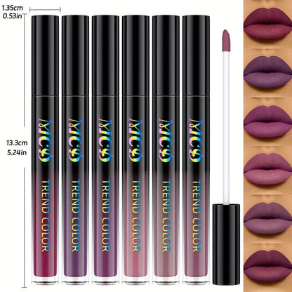 Matte Liquid Lipstick Set 6pcs Lip Glaze Non-Sticky Non-Drying Colorfast Velvet Finish, for Makeup, Travel and Everyday Vanity Use