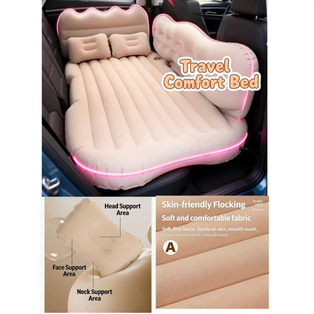 Car Inflatable Mattress for SUV Back Seat – Portable Foldable Air Bed, PVC Flocking, with Air Pump, 2 Pillows & Storage Bag (5 Colors)