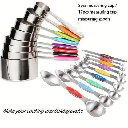 Stackable Measuring Cup and Spoon Sets with 8-, 9- or 17-Piece Black and Colorful Checkout Options