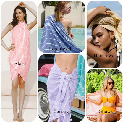 Turkish Beach Towels 2 Pack Sand Free Quick Dry Oversized Extra Large Lightweight Sandproof Compact Pool Swim Travel Camping Vacation Gift