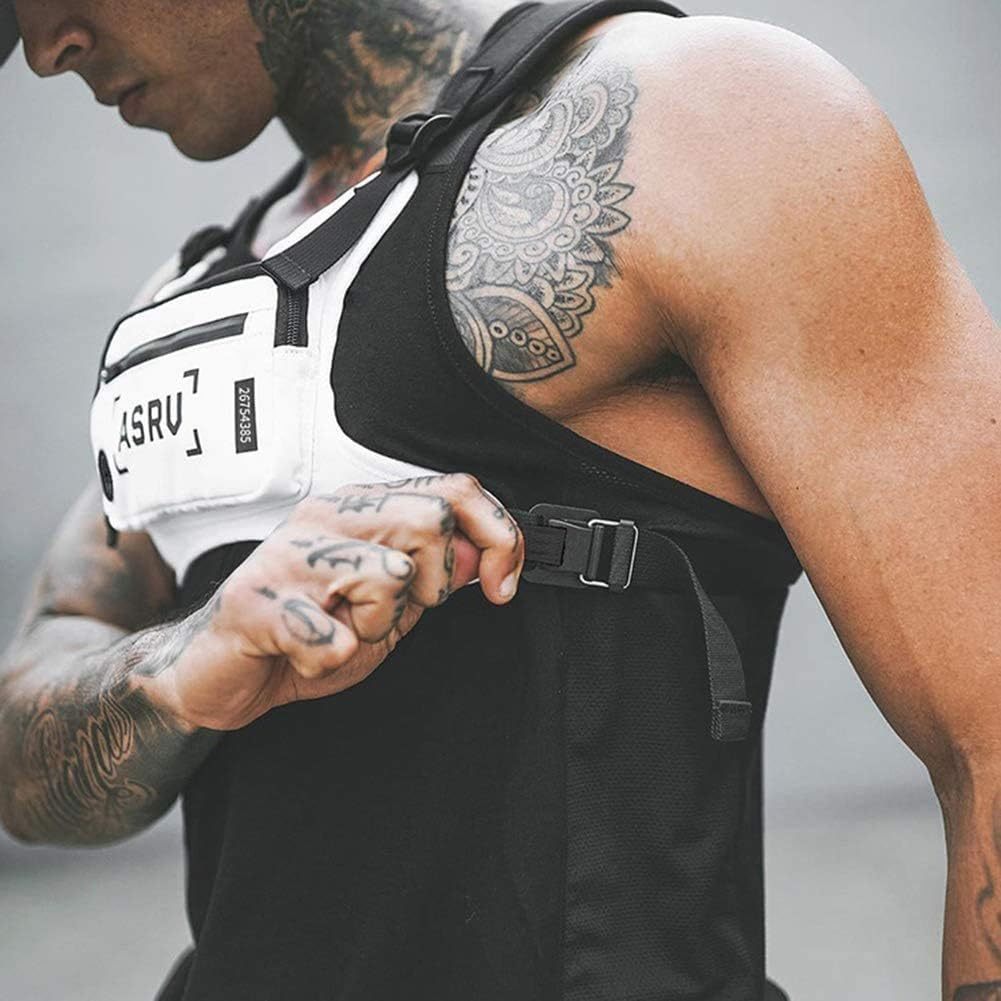 Contrast-Trim Running Vest Chest Pack with Adjustable Harness, Zipper Pockets and White or Black Choice