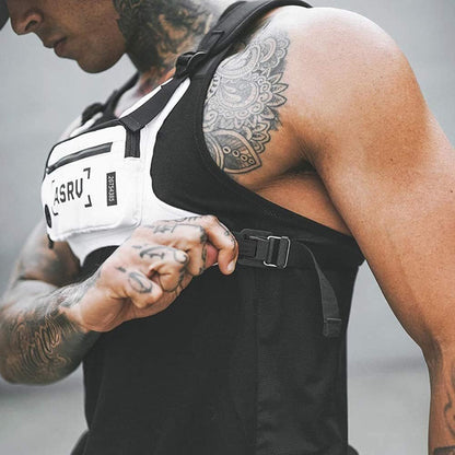 Contrast-Trim Running Vest Chest Pack with Adjustable Harness, Zipper Pockets and White or Black Choice
