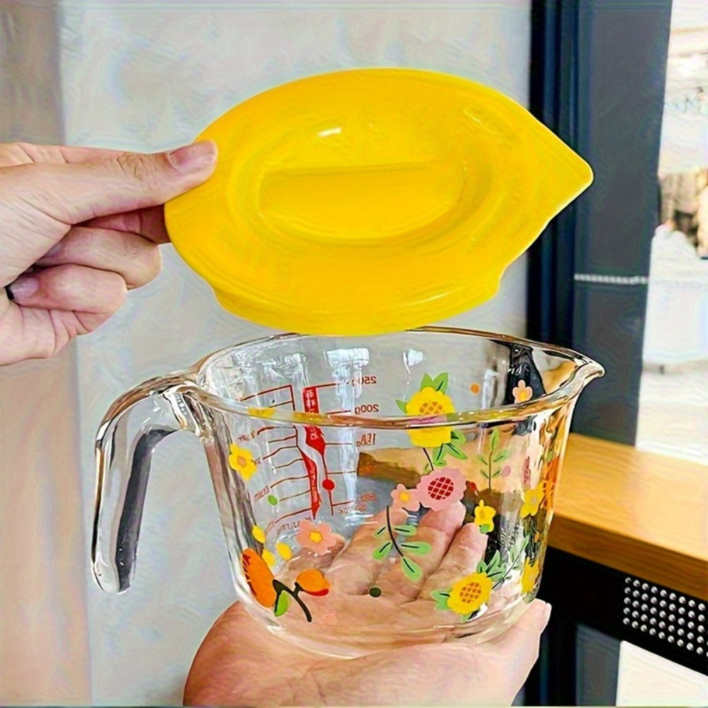 Glass Measuring Cup Floral Pattern Transparent Microwave Oven Freezer Safe 13.56 oz 16.91 oz for Home Cooking, Dining and Outdoor Meals