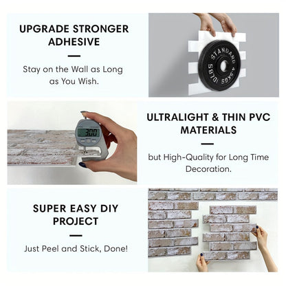 Peel and Stick Brick Wall Panels 3D Faux Brick Tiles 20 Sheets - Self-Adhesive PVC Realistic Texture