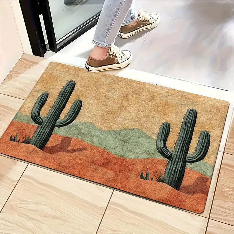 Desert Cactus Print Rectangular Doormat in 40 x 60, 50 x 80 or 45 x 120cm Size Options Pictured