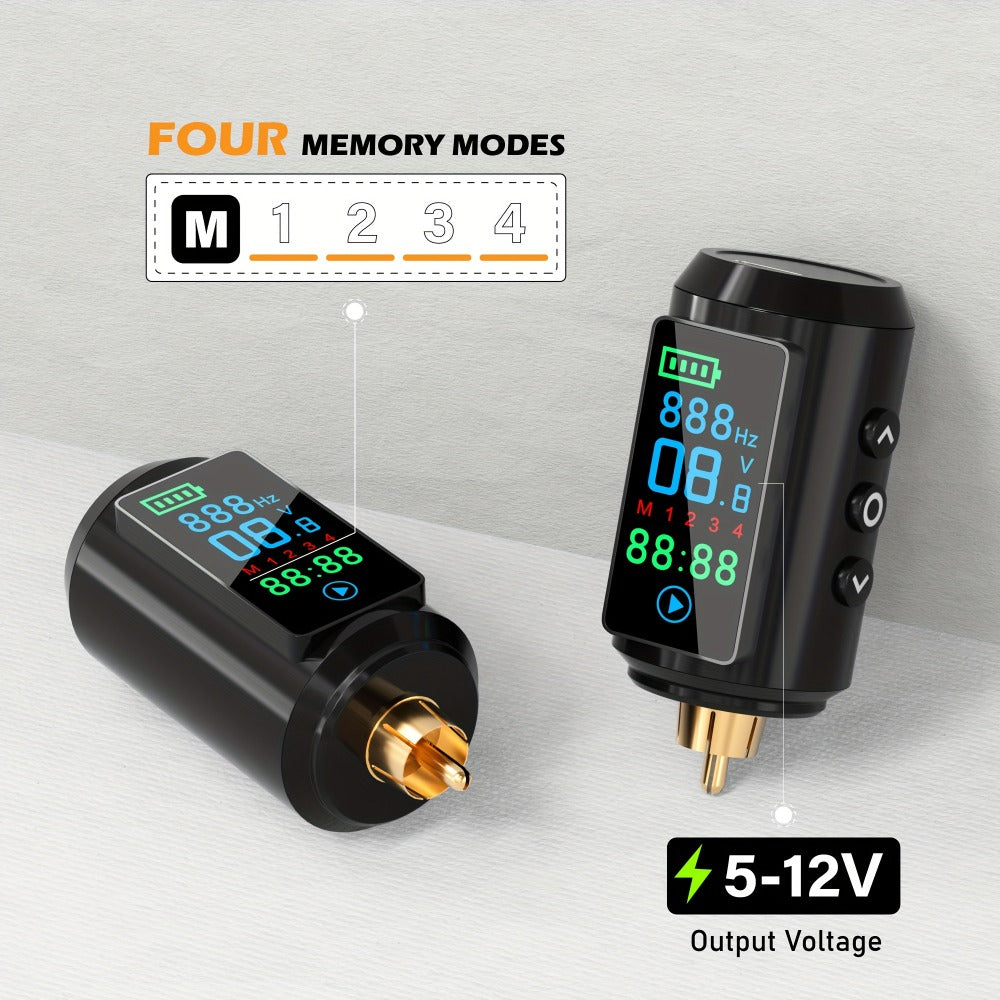 P7 1600mAh Cordless Tattoo Power Supply with Color Screen, Four Memory Modes and RCA Connector