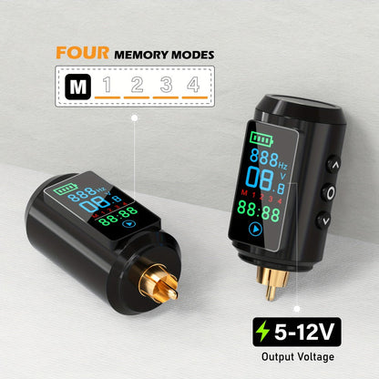 P7 1600mAh Cordless Tattoo Power Supply with Color Screen, Four Memory Modes and RCA Connector