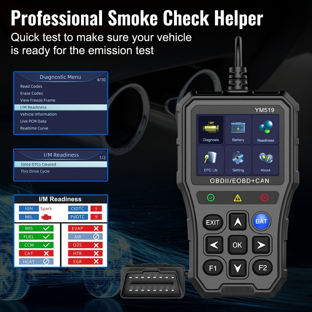 YM519 OBD2 Scanner with Color Screen, 13-Language Label, Battery Voltage and Live Data Icons
