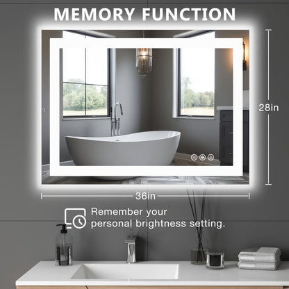 LED Bathroom Mirror with Anti-Fog, Dimmable Vanity Mirror, 3 Color Lighting Modes, Dual Light, Wall Mounted Horizontal or Vertical