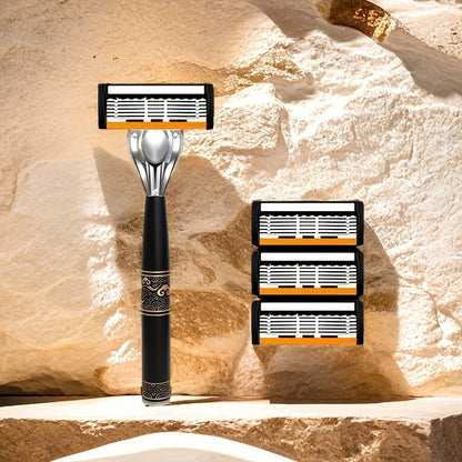 Men's Razor 6-Layer Blade Refill Kit with Handle Smooth Precise Shaving – Multiple Options 6 12 24 30 36 Blades Cartridge Razor