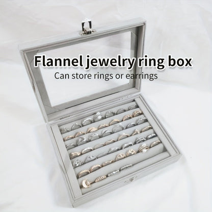 Jewelry Box with Locking Lid – 49-Ring Capacity Glass-Like Plastic Ring & Earring Organizer, Large Rectangular Storage Case