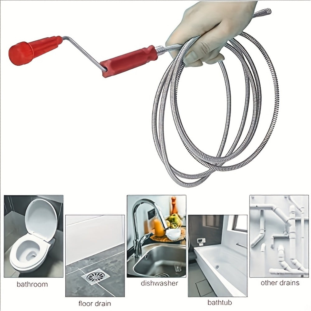 Drain Snake Pipe Cleaner, Flexible Drain Auger for Toilet, Sink, Shower & Sewer Clog Removal, Reusable Spring Wire Drain Unclogger