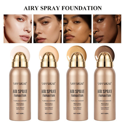 Air-Spray Liquid Foundation in Gold-Tone Bottle with Four Numbered Shade Options from 01 to 04