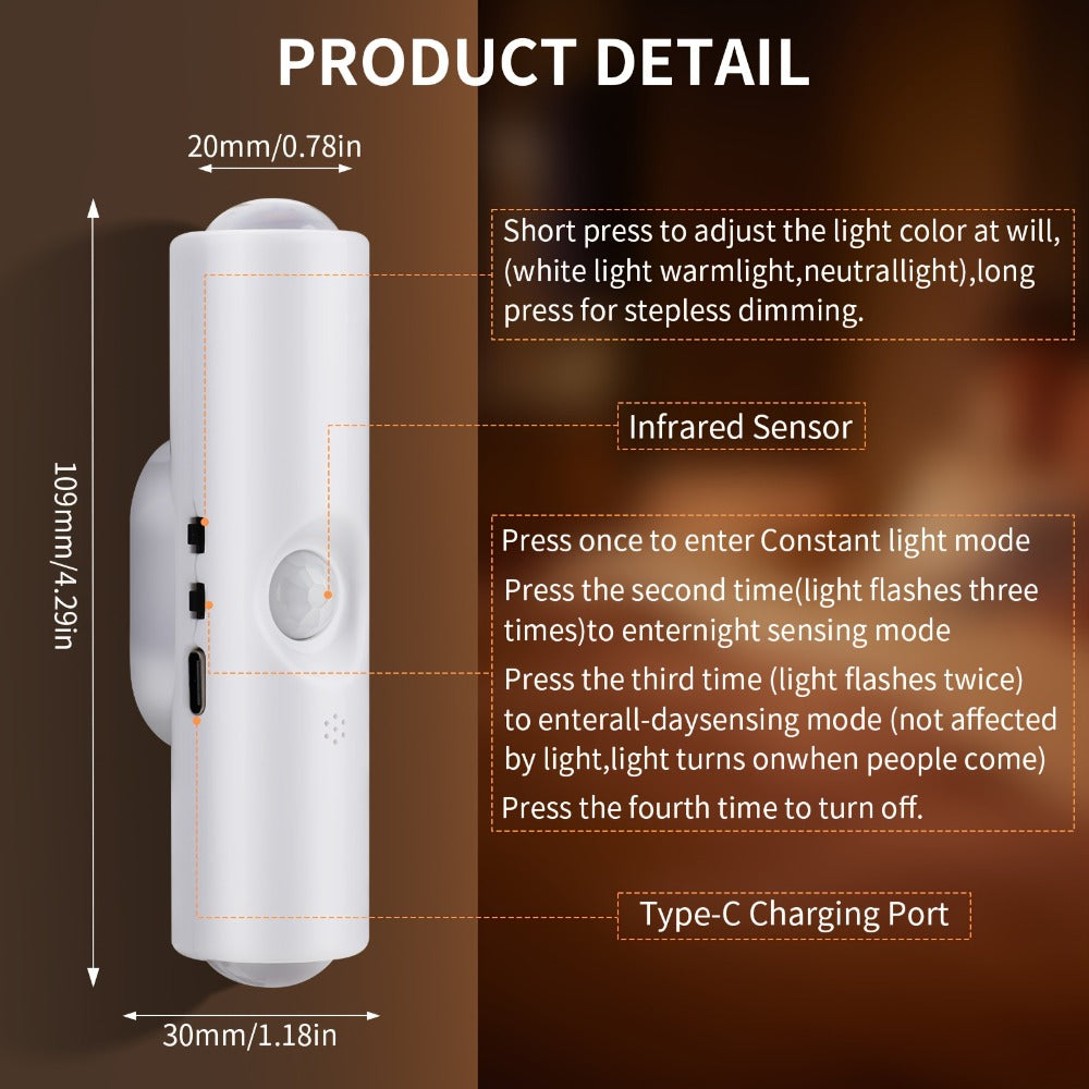 RGB Magnetic Night Light LED Ambient, Multi-Color Motion Sensor, No-Drill Magnetic Install, Long Battery Life for Living Room