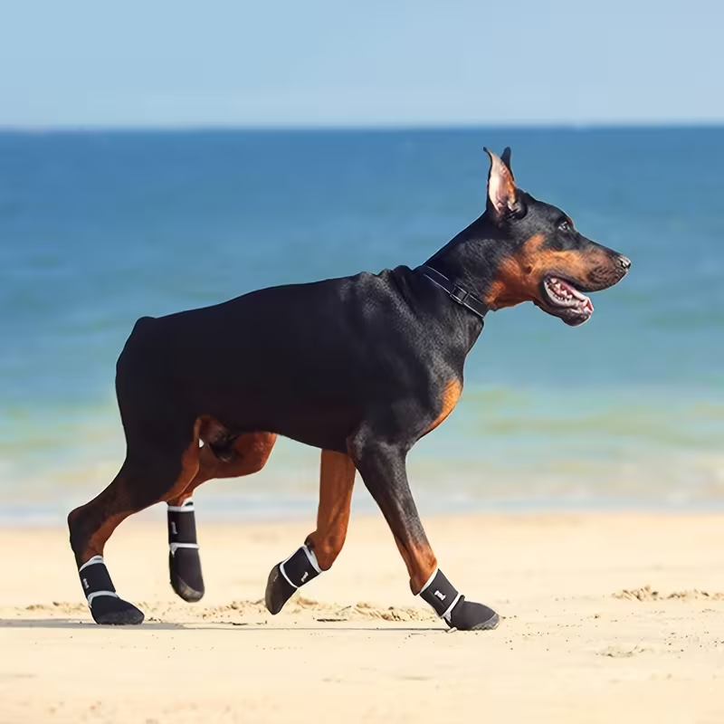 Dog Boots Waterproof Non-Slip Reflective Shoes for Medium & Large Dogs – Soft Wear-Resistant Paw Protector with Safety Reflective Tape