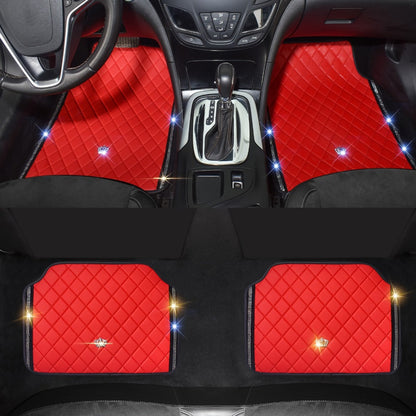 Quilted Crown Car Floor Mats, Four-Piece Set in Red, Black or Prismatic Embossed Style Options
