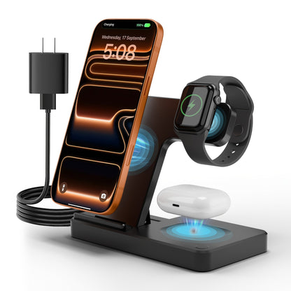 Foldable 3-in-1 Wireless Charging Station with LED Indicator & Anti-Slip Fast Charge for iPhone 17 16 15 14 13 12 11 Pro Max XR XS