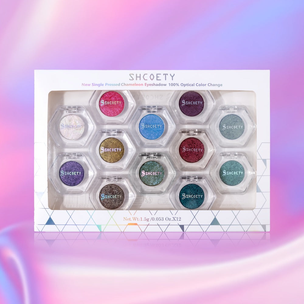 Chameleon Color-Shifting Eyeshadow Palette 12 Shades, Pearlescent Pigments Matte & Shimmer Blendable Eye Makeup Kit for Women