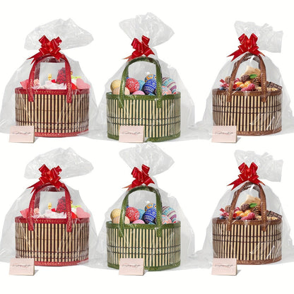 Bamboo Storage Baskets 6-Pack in Oval or Round Shapes with Nine Color and Shape Options for Home Organization
