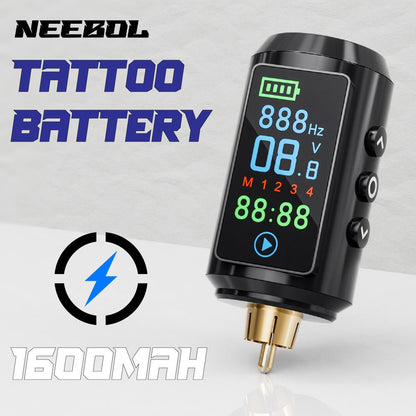 P7 1600mAh Cordless Tattoo Power Supply with Color Screen, Four Memory Modes and RCA Connector