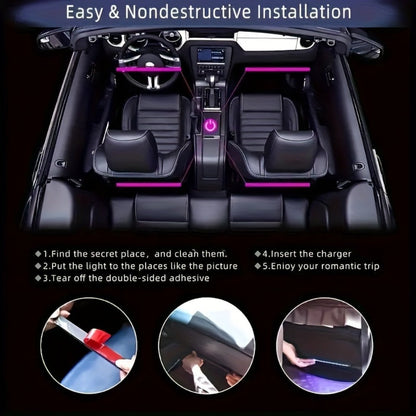 Four-Strip 48-LED RGB Car Interior Light Kit with App, Remote or USB and Remote Control Options