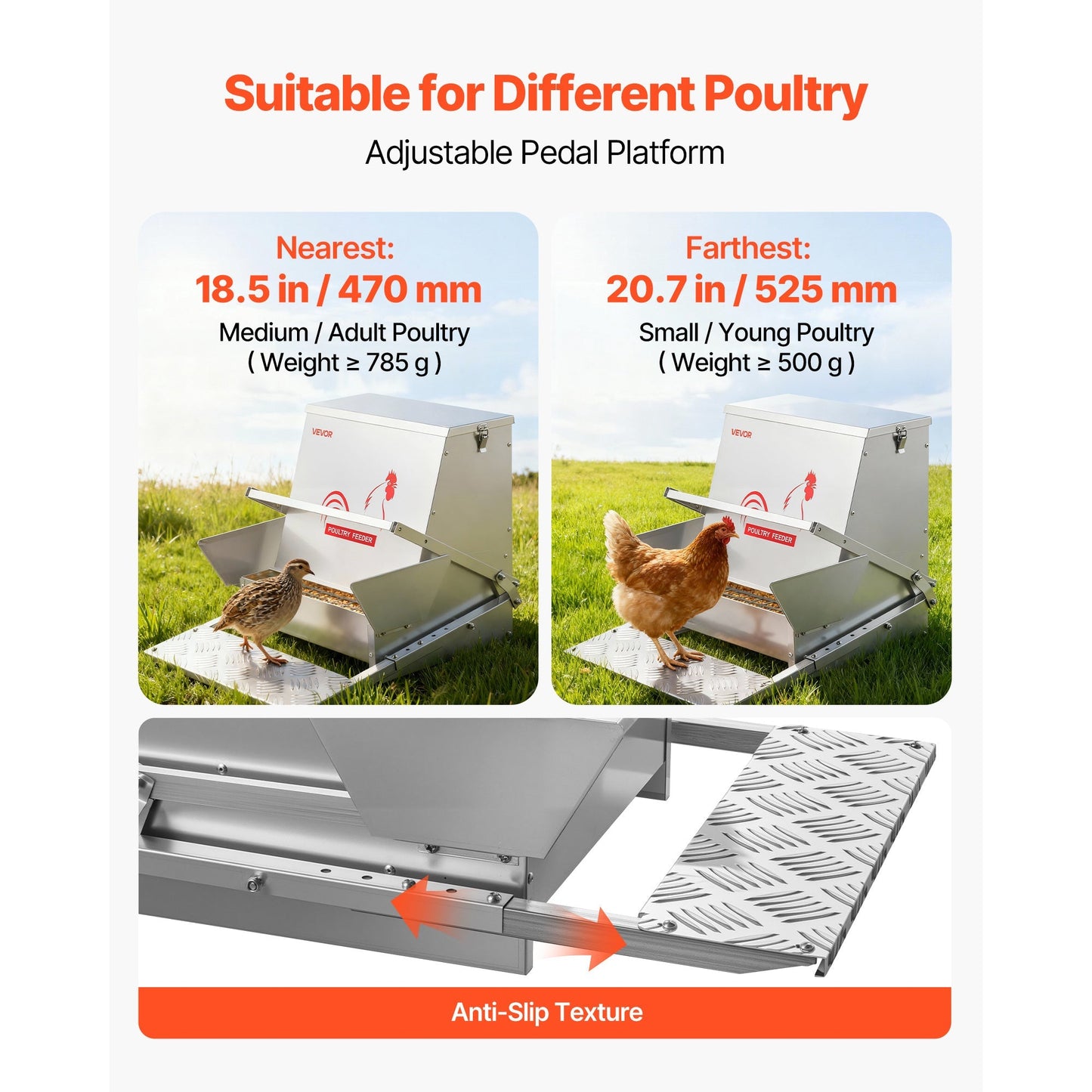 Chicken Feeder Treadle Galvanized Steel Lockable for Garden, Patio and Yard Use, with the Listed Configuration