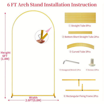 Golden Metal Wedding Arch Backdrop Stand Set of 2 (7.2FT & 6FT), Balloon Arch Frame for Wedding Ceremony
