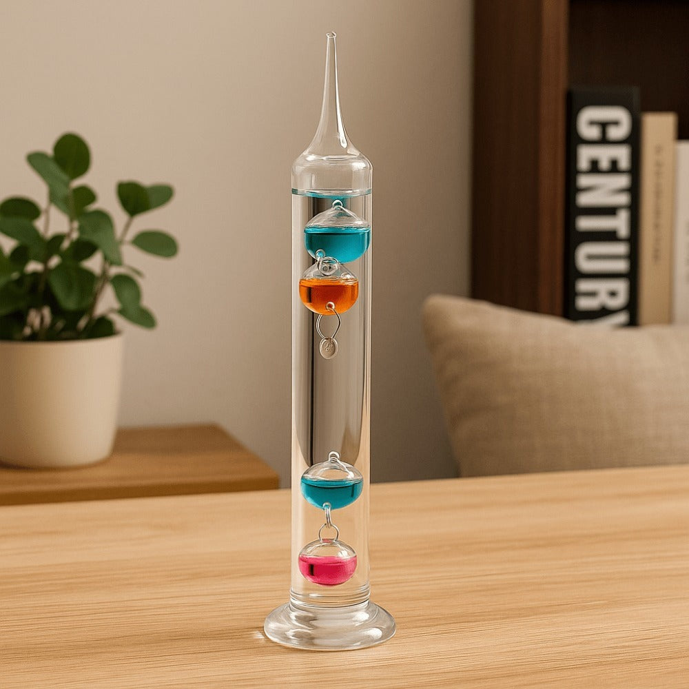Galileo Thermometer Glass Multicolor Floating Spheres 9.5 Inch Decorative Temperature Display for Entryways, Bedrooms and Living Spaces