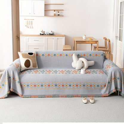 Sofa Cover Bohemian Embroidered Chenille Knit Throw with No Padding in Four Sizes and Five Colors