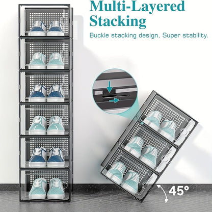 Transparent Stackable Shoe Boxes with Lid – Foldable Clear Sneaker Storage Organizer (6/24pcs)