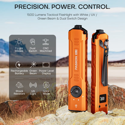Tactical Flashlight Green Laser UV 3-in-1 for Entryways, Bedrooms and Living Spaces, with the Listed Configuration