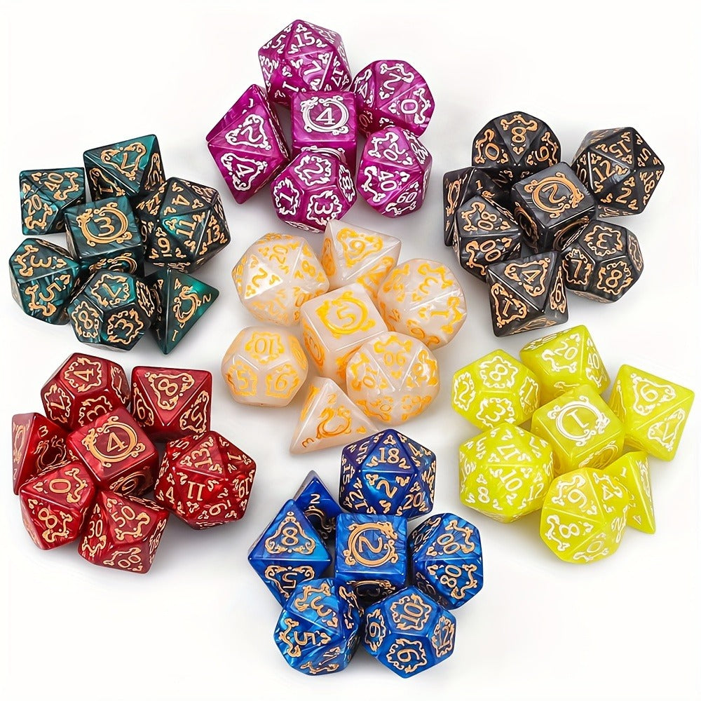 DnD Dice Set 49pcs Dragon Pattern Polyhedral Dice 7 Sets with Pouches with the Listed Color, Size or Set Options for Everyday Use