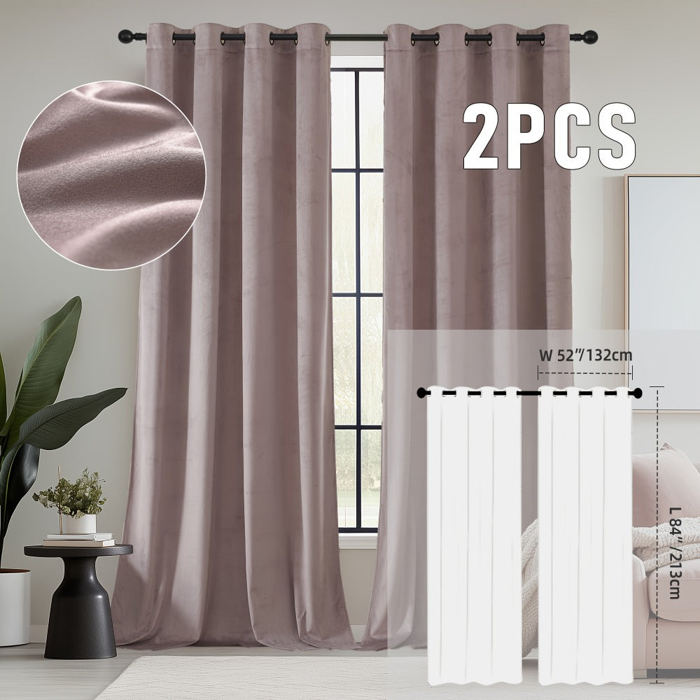 Velvet Room Darkening Curtains 2 Panels, Grommet Top Thermal Insulated Soundproof Blackout Curtains for Living Room Bedroom