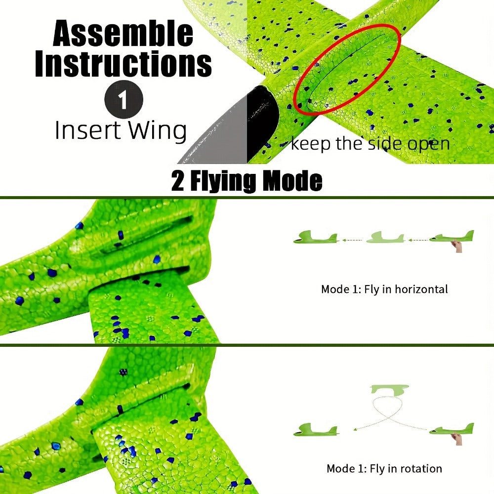 Foam Glider Airplane Toy for Kids, 17.5 Inch Large Throwing Foam Plane with 2 Flying Modes, 4 or 6 Pack