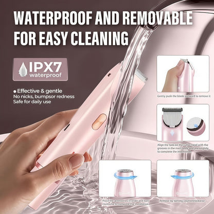 Electric Hair Trimmer for Women Dual Head IPX7 Waterproof USB Rechargeable Painless Bikini Trimmer Face Body Shaver Arms Legs Underarm