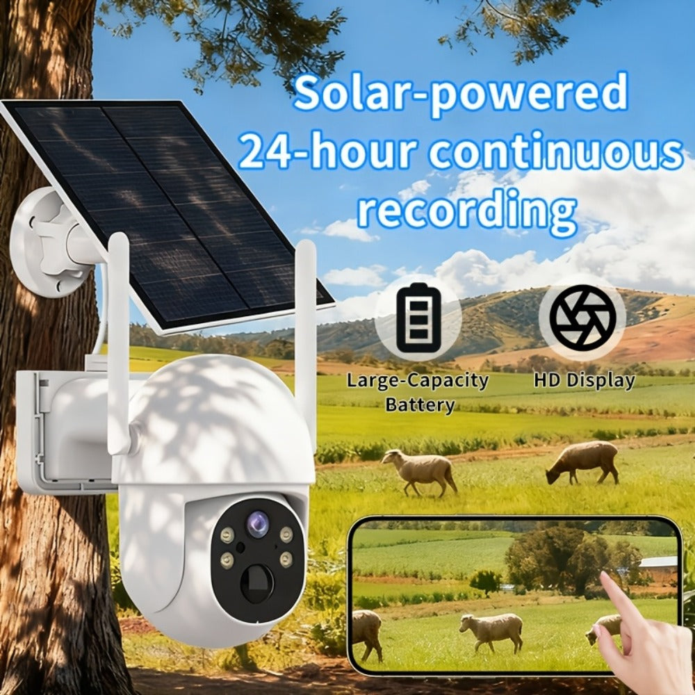 White Solar WiFi Security Camera Set with Two- or Four-Camera Options, Pan-Tilt View and Full-Color Night Vision