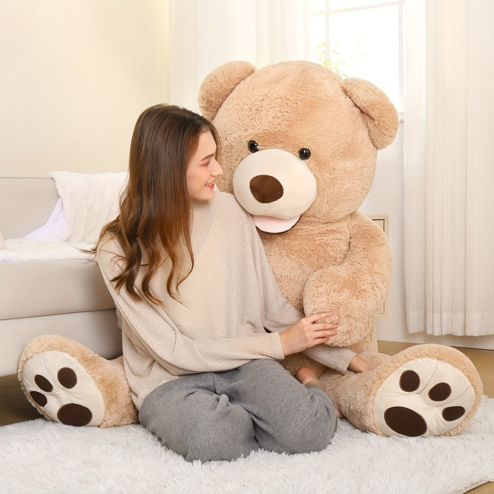 59-Inch Giant Apricot Teddy Bear with Life-Size Seated Design and Oversized Paw Pads for Gifting