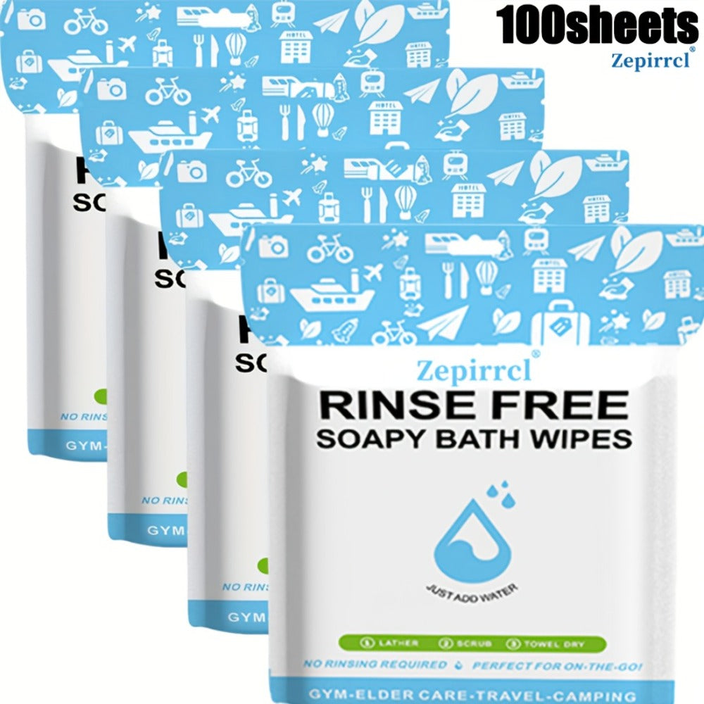 No-Rinse Disposable Bath Wipes 100pcs Large 11.81in - Foaming Body Cleansing Cloths Soap for Bath Time, Home Spa and Personal Care