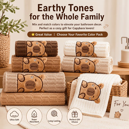 Towel Set 2 Piece Capybara Coral Fleece Face Towel and Bath Sheet in Four Printed Styles for Home and Guest Use