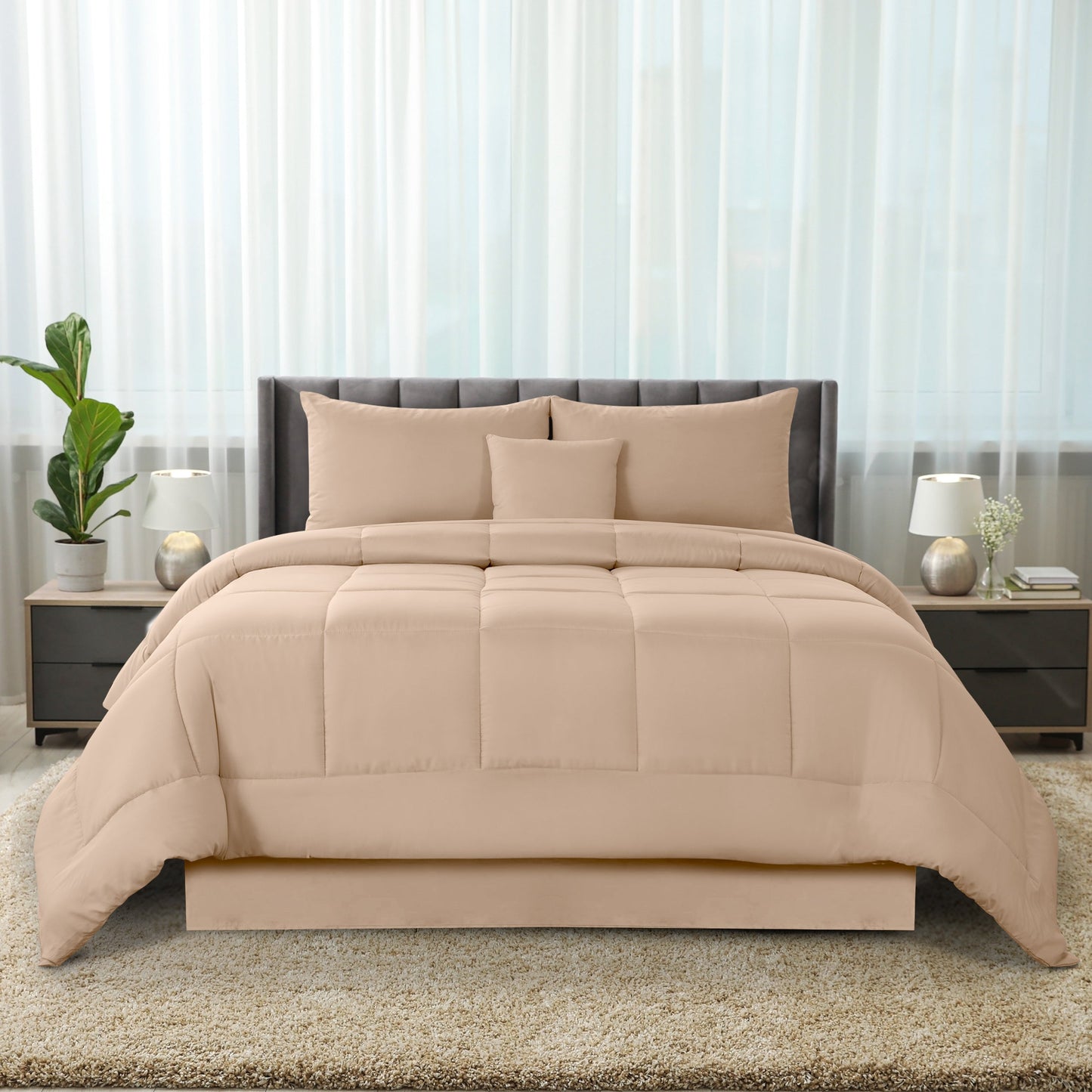 5-Piece Comforter Set, Down Alternative Reversible Quilted Bedding with Bed Skirt & Pillow Shams
