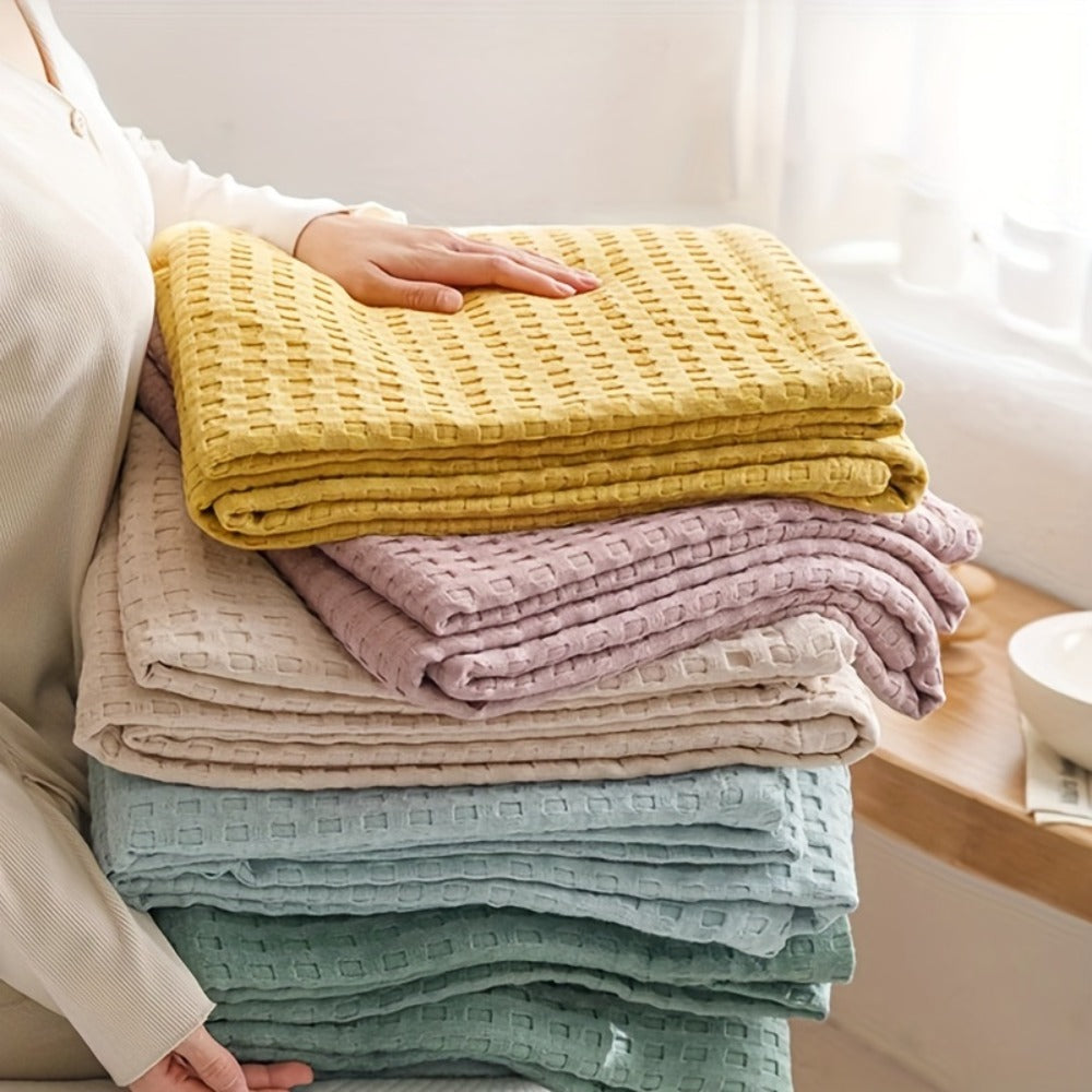 Cotton Waffle Blanket, Pure Cotton Multilayer Summer Cooling Quilt, Jacquard Knit, Air Conditioning Blanket