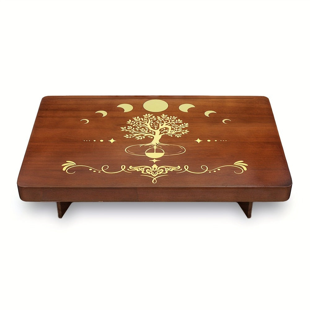 Crystal Display Stand Wooden Divining Table for Meditation Altar Witchcraft Decor - Bohemian Spiritual Tabletop Organizer for Crystals