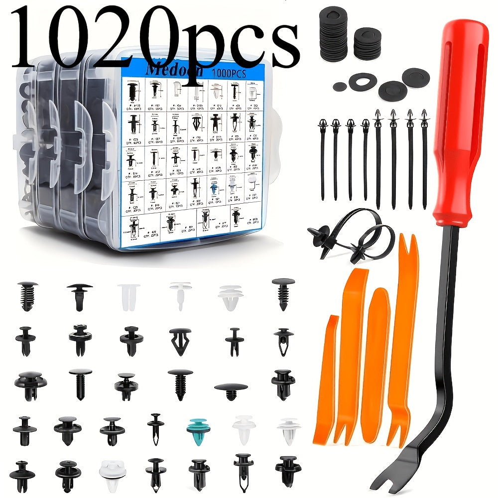 Automotive Fastener Clip Kit 1020pcs – Snap-On Plastic Expansion Screws & Retainer Clips for Bumper, Fender & Body Panel Fixation