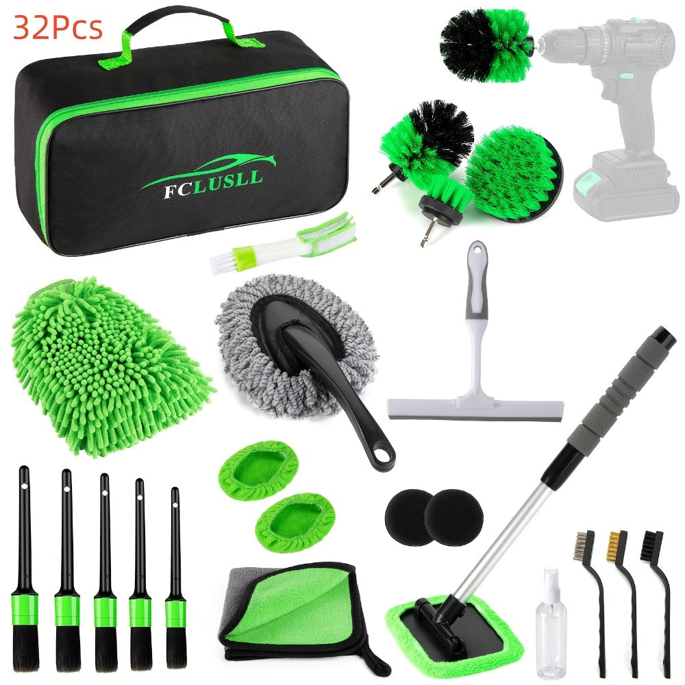 Car Cleaning Kit with Portable Vacuum Cleaner – 17/24/29/32/35pcs Interior Detailing Set with Windshield Cleaner