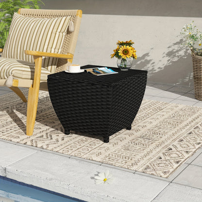 PE Wicker-Look Outdoor Storage Side Table with Flip-Top Lid and Brown, Gray or Black Options