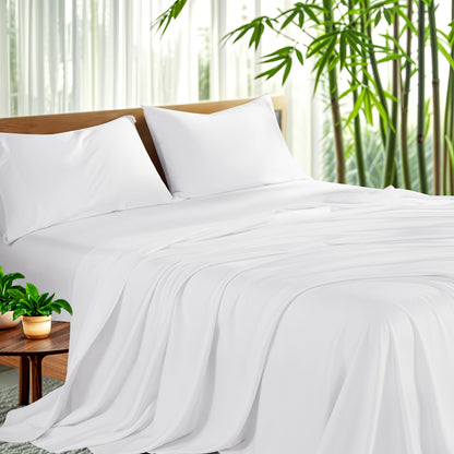 Sheet Set, Four-Piece Bamboo-Blend Plain-Weave Bedding with 16-Inch Fitted Pocket and Thirteen Solid Colors