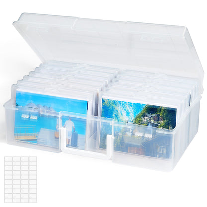 4x6 Photo Storage Box with 14 Inner Photo Keeper Cases Holds 1400 Photos Clear Plastic Photo Organizer with Lids Label Stickers BPA-Free