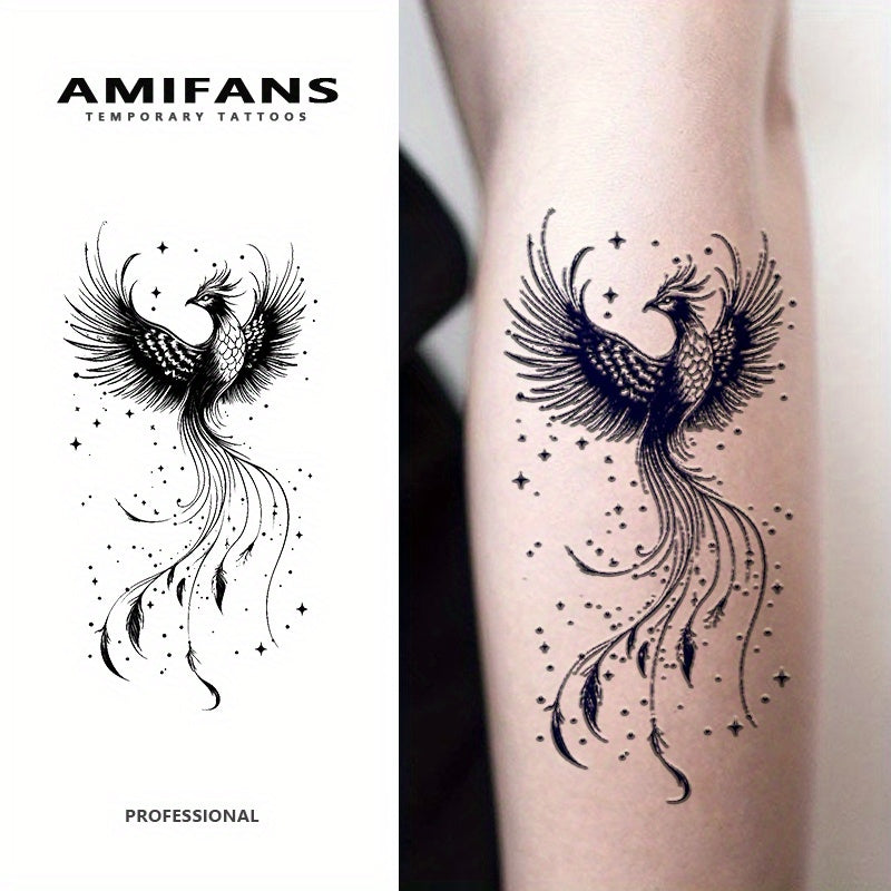 Semi Permanent Phoenix Tattoo Stickers for Adults 3 Pack, Realistic Navy Blue Juice Tattoo Lasts 1-2 Weeks